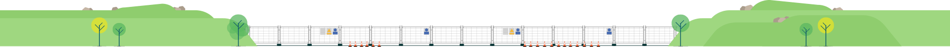 Foreground scenery - protective fence and constriction site